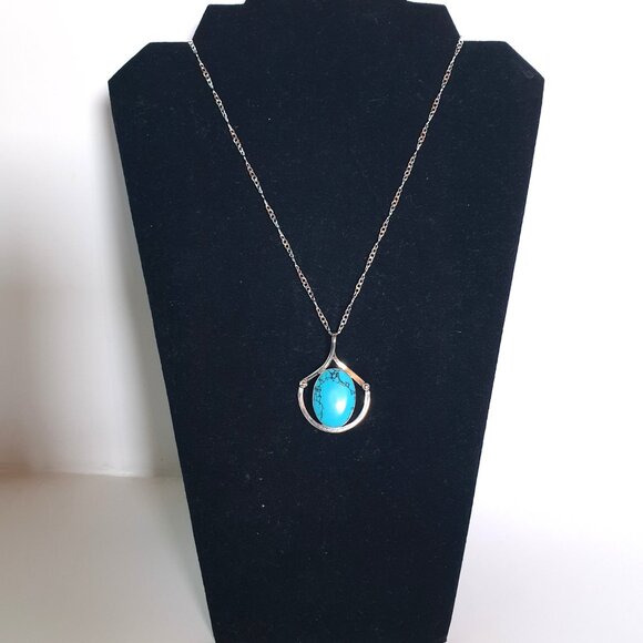 Vintage Mexican Southwestern 925 Sterling Silver Blue Howlite Statement Pendant - Picture 7 of 10